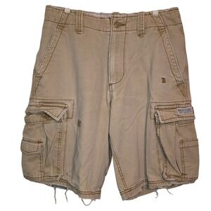 VTG Y2K Aeropostale Mens Khaki Cargo Shorts Size‎ 29 Authentic Casual Distressed